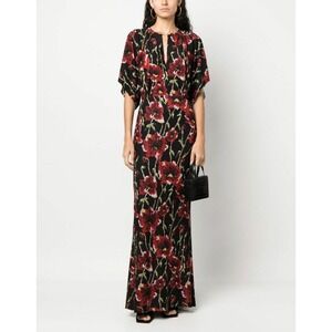 NEW Norma Kamali Obie Gown Black Poppy Floral Maxi Dress Small